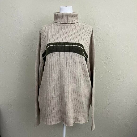 cream and green y2k knit turtleneck sweater - Picture 2 of 8